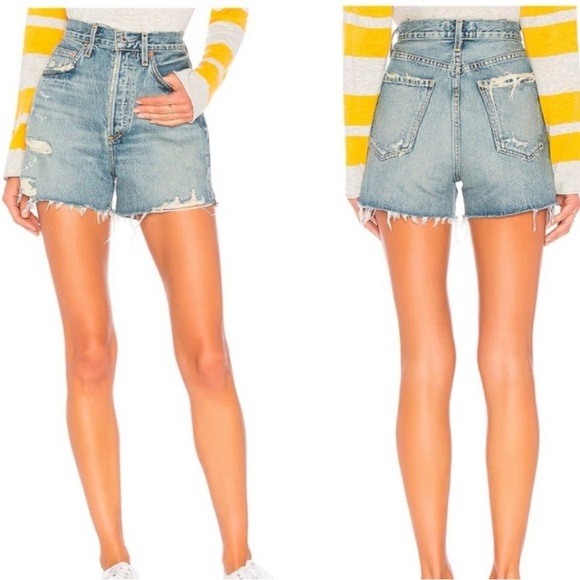 AGOLDE Dee Short High Rise Distressed Raw Hem in Light Muse Wash A9034-1141 - Picture 1 of 8